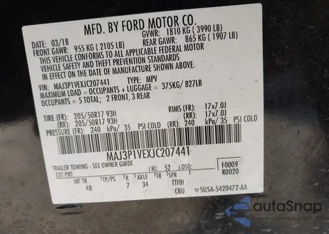 2018 Ford Ecosport Titanium из США, поврежденный, VIN MAJ3P1VEXJC207441